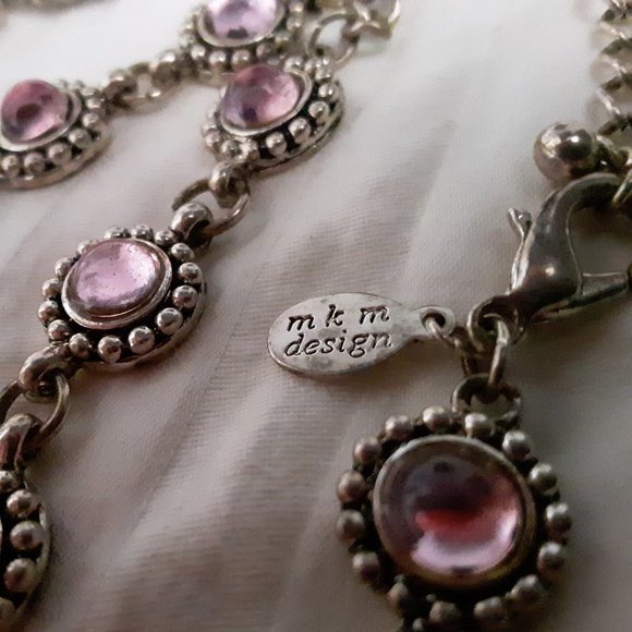 MKM Design silvertone and purple/pink stones - Picture 3 of 7